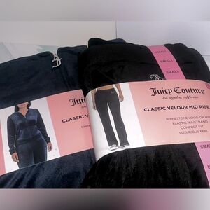 Navy Classic Velour Zip-Up Hoodie & Black Classic Velour Mid-Rise Pants